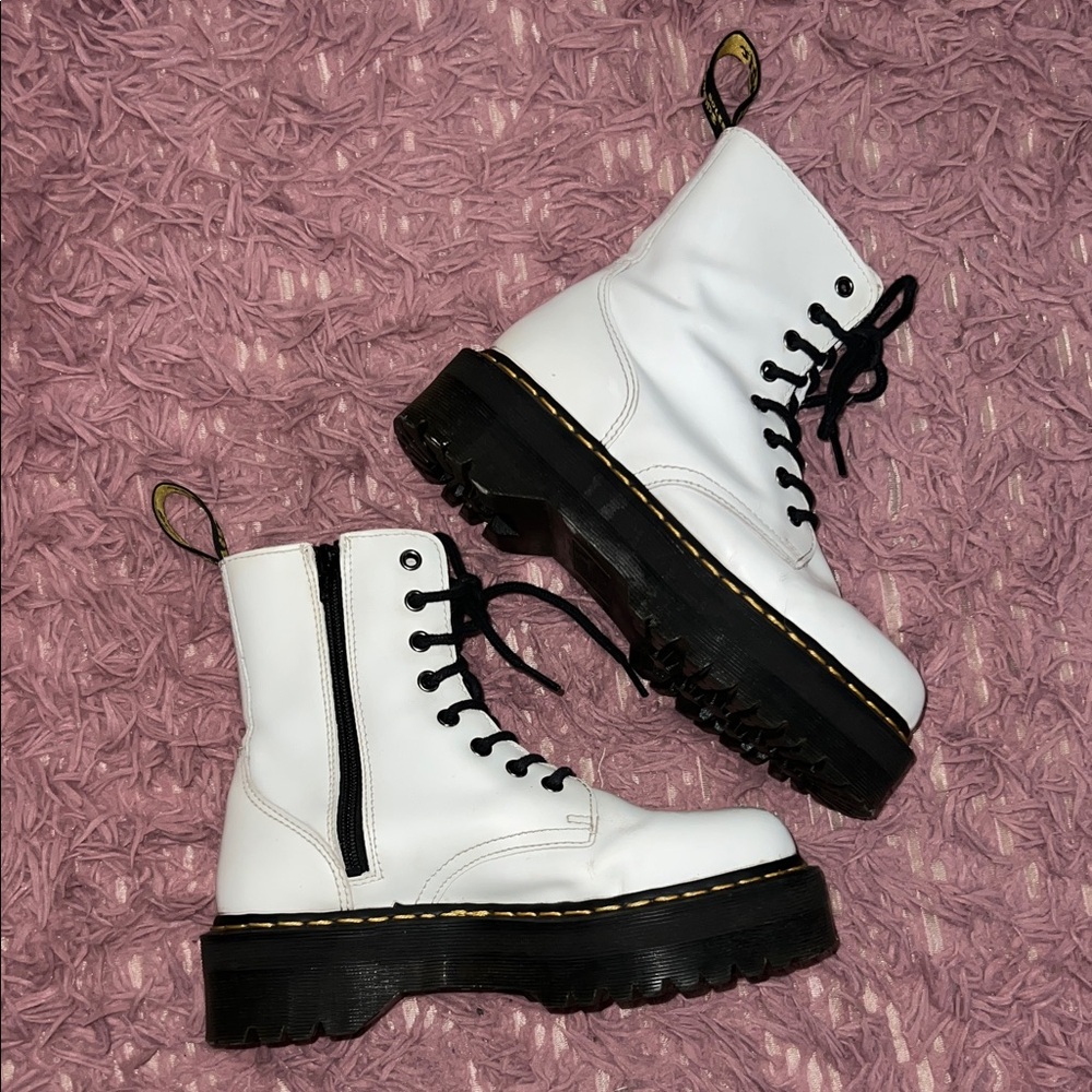 Dr Doc Martens Jadon White Leather Lace-Up Combat Boots